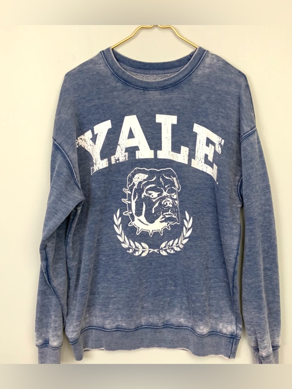 Yale University Oversized Small Distressed Sunwashed Blue Bulldogs Sweatshirt